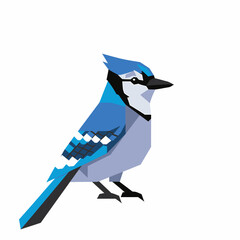 Geometric Blue Jay Illustration with Angular Design and Bold Color Palette