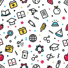 Cute colorful pattern of educational icons