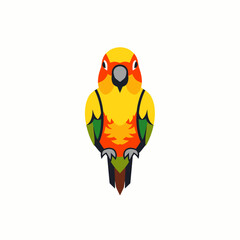 Fototapeta premium Stylized Sun Conure with Vibrant Plumage and Geometric Design Elements