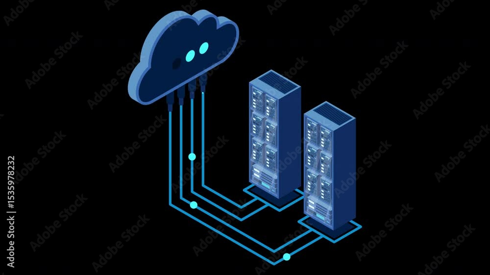 Aufkleber Cloud technology computing concept. Modern cloud technology. Data center isometric concept. Isometric cloud technology with data center. Web hosting concept. Transparent background with alpha channel