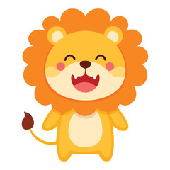 Obraz premium A cheerful cartoon lion with a big smile and fluffy mane. The friendly lion has a happy expression on its face. 