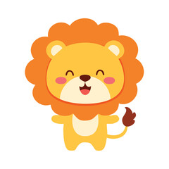 Obraz premium A cute cartoon lion with a smiling expression and open arms