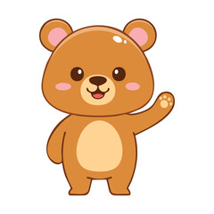 Fototapeta premium Cute cartoon bear waving cheerfully, perfect for children's projects, featuring a friendly and welcoming character.