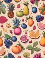drawn style pastel fruits on cream background, seamless pattern”__ 