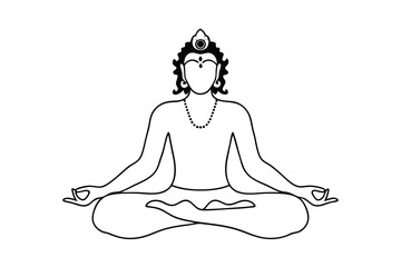 Continuous line art meditating hindu god peaceful yoga pose
