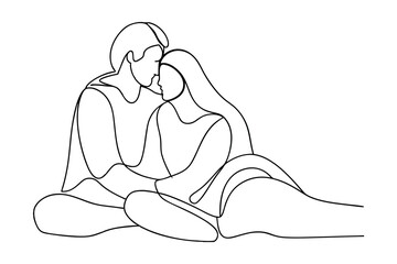 Loving couple embracing continuous line art minimalist illustration
