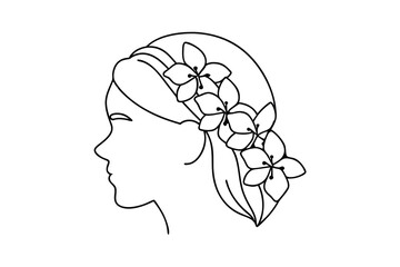 Woman profile continuous line art floral headband