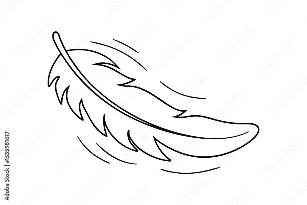 Poster single continuous line art feather floating design element