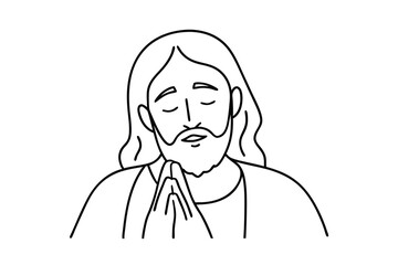 Jesus christ praying continuous line art simple minimalist design