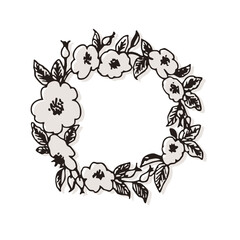 Classic mock-orange rose wreath illustration｜モッコウバラのリース、クラシックな雰囲気のイラスト
