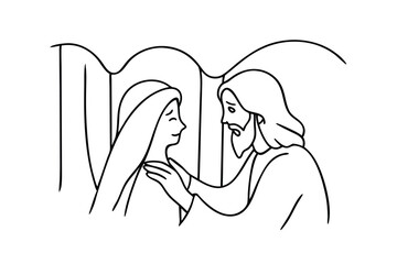 Continuous line art drawing of mary and gabriel annunciation