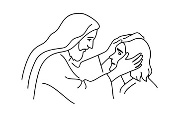 Jesus christ healing a person continuous line art drawing