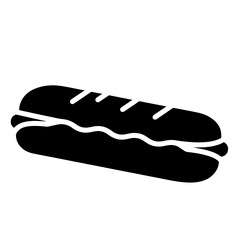 Black and white hot dog in bun, simple vector illustration