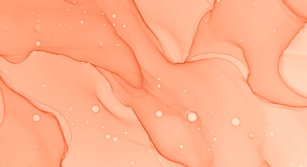 Fototapeta premium Abstract background with soft, flowing layers of orange and peach alcohol ink. A warm and elegant watercolor-style texture for modern design projects. 