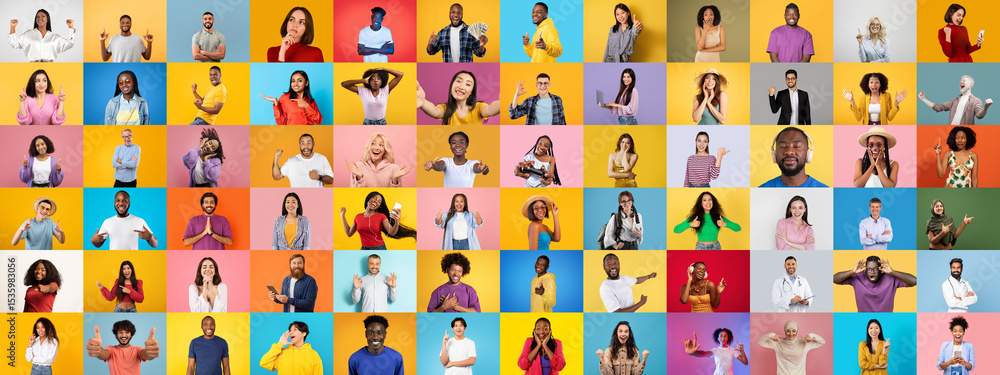 Poster a vibrant collection features a diverse group of individuals showcasing a range of emotions and gest