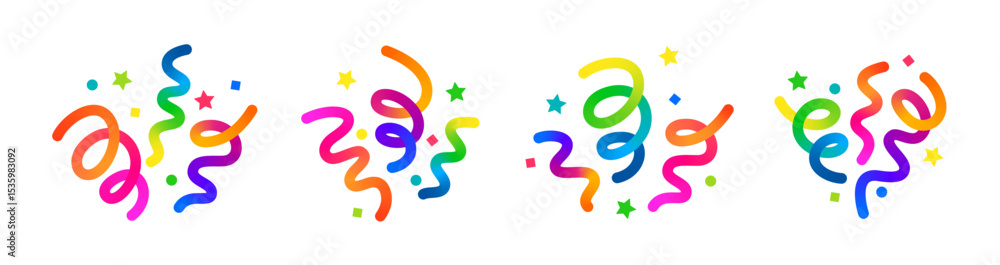 Poster birthday confetti on a white background. 3d vector ribbons with a color gradient. illustration of fi