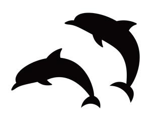 Dolphin vector illustration. Marine logo element. Sea Life, ocean and water themed icon, decoration. Silhouette design.