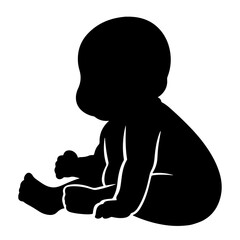 Black silhouette of a baby sitting, vector illustration