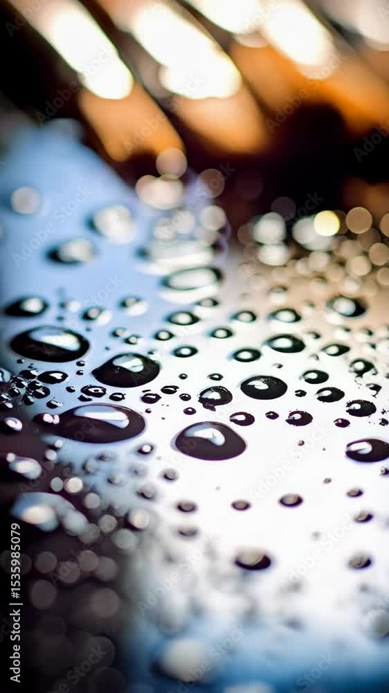 Poster macro view of paint brushes and water droplets on a glossy black surface showing texture and abstrac
