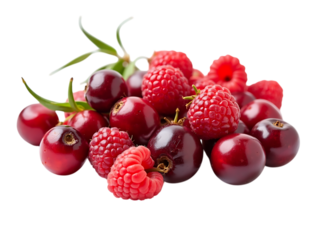 Collection of berries (cranberries, raspberries) in random arrangement,nature,food,dessert