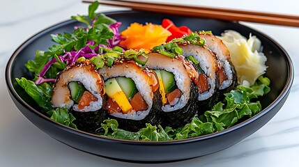 Gourmet Dragon Roll Sushi Plate Presentation