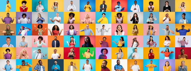 A vibrant collage features diverse individuals sharing joyful expressions and gestures.