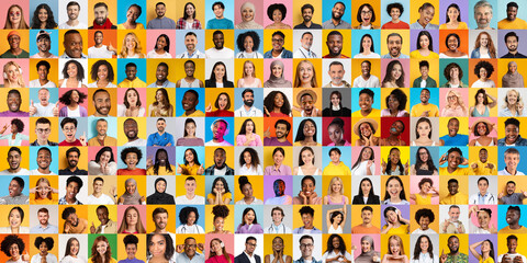A colorful collection of portraits showcasing people from various backgrounds, representing...