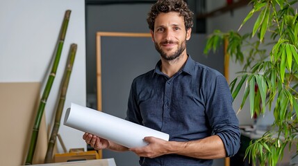 Portrait of Architect Holding Blueprint Plans
