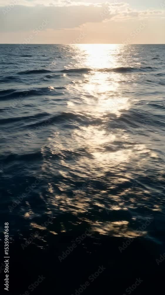 Poster rhythmic ocean waves reflecting sunlight create mesmerizing patterns in the open sea during golden h