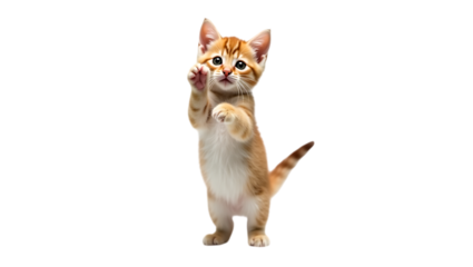 Cute kitten standing with one front paw raised,pet,isolated,object