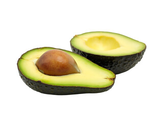 Avocado halves with visible seed, isolated on white background, food photography style,slice,eating,half