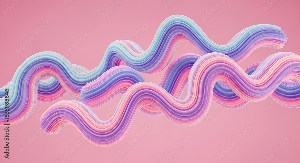 Poster elegant 3d render of abstract wavy shapes on smooth pink background