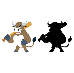 Cartoon Simple Logo Baseball Strength Bull Simple Design Icon Digital Source