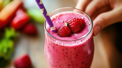 Happy couple preparing healthy smoothie together using fresh fruits and vegetables in modern kitchen. Wellness lifestyle and nutritious eating habits. Healthy eating lifestyle. Vitamin rich smoothie.