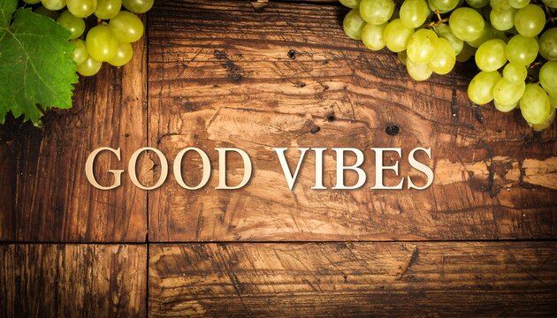 Fresh grapes and wooden background with text - Powered by Adobe