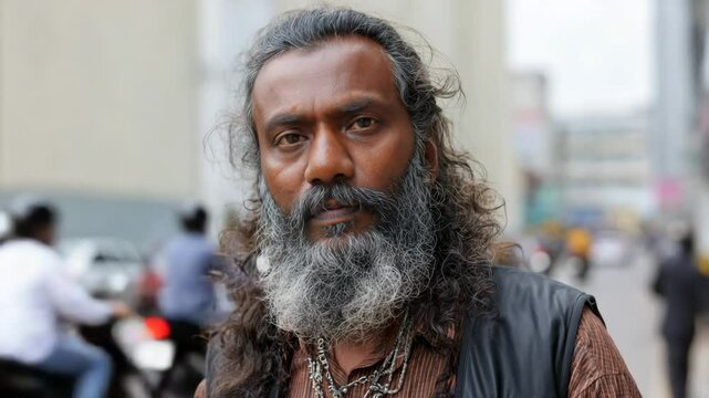 Man on a street with a angry serious face