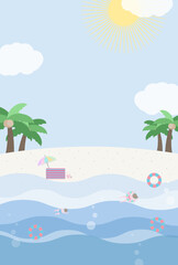 태양이 눈부신 해수욕장에서 여름 바캉스