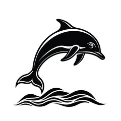 Jumping Dolphin Silhouette Over Water Waves