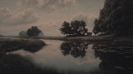 Fototapeta premium Tranquil river landscape at dawn