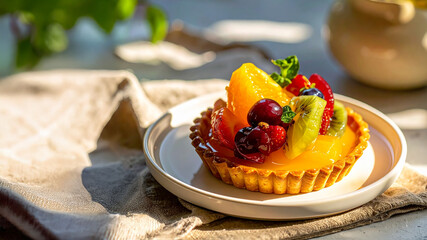 Golden Tart Topped with Luscious Seasonal Fruits
