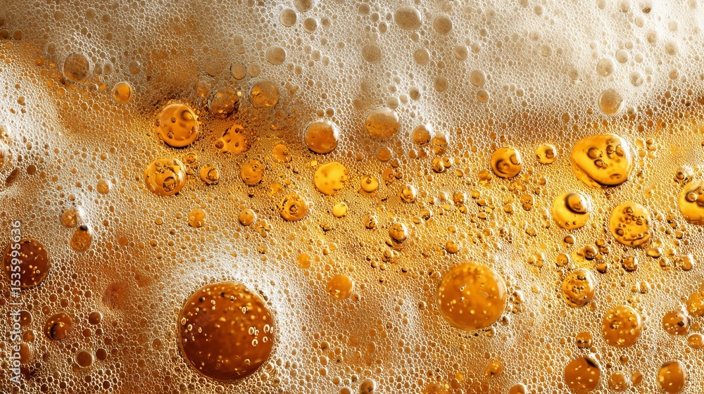 Aufkleber golden beer bubbles abstract background texture closeup detailed pattern design sparkling refreshing