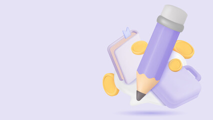 Pencils, bags and money educational book for college or university student Education and inserting text or announcements.