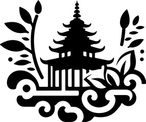 vector illustration silhouette design icon logo symbol temple sacred shrine as mascot traditional building