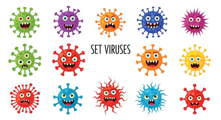 Cartoon Virus Characters Set: Colorful, Angry Expressions