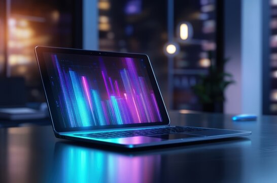 Cloud computing concept: laptop with bright holographic