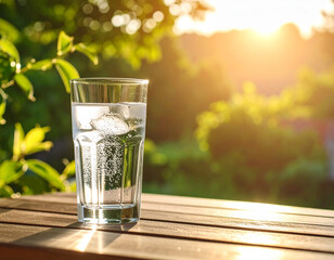 Refreshing Glass of Iced Water on a Sunny Day Hydration and Summer Vibes