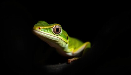 Obraz premium a green anole lizard emerging from the darkness