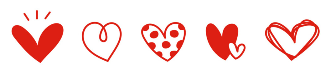 手描きのハートアイコン。落書き風のハート。バレンタインデーや愛のシンボル。ベクター素材。