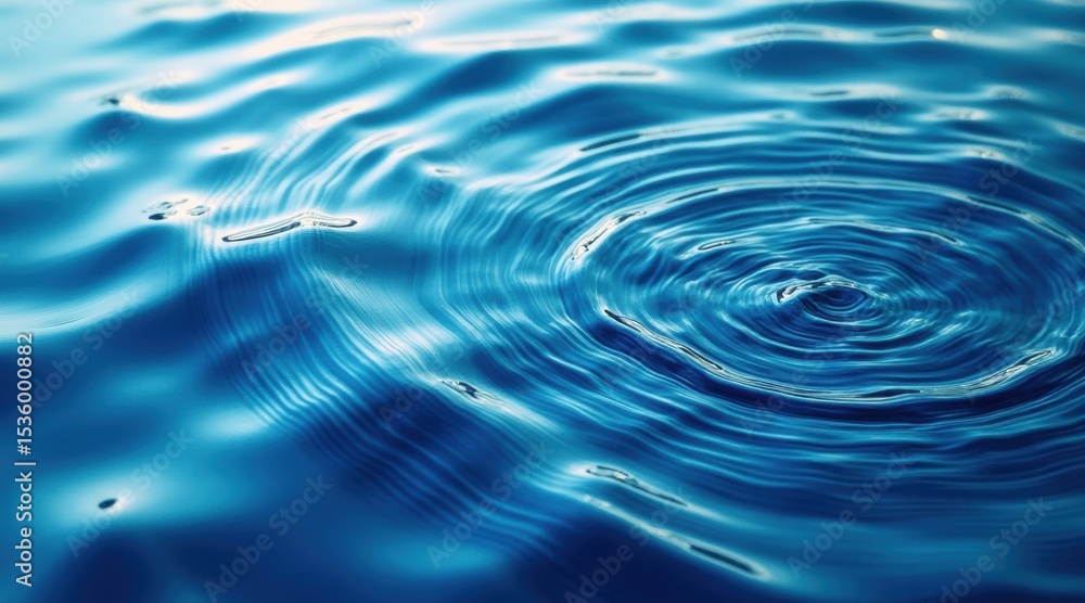 Poster close-up of blue water surface showing ripples and concentric circles from a drop, reflecting light 