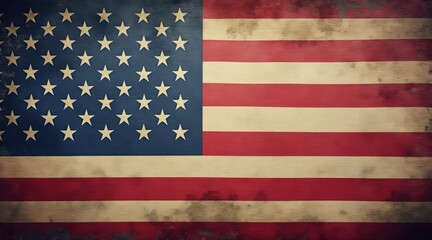 A vintage, weathered American flag with 50 stars and 13 stripes, symbolizing the United States of America.